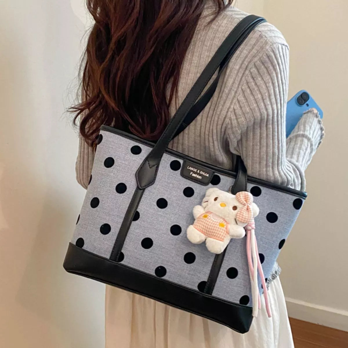 Polka Dot Shoulder Bag - Blue - View 5