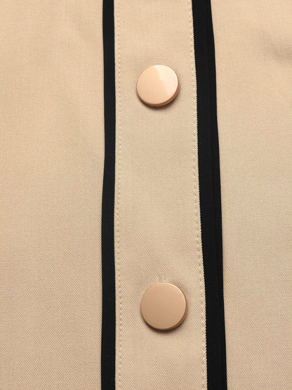 Contrast Lapel Button Front Midi Shirt Dress - Khaki - View 9
