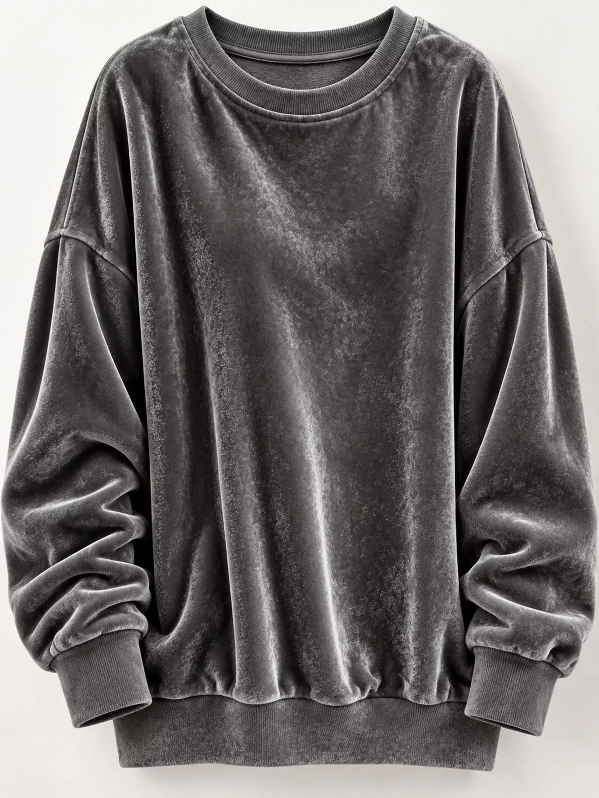 Full Size Crew Neck Drop Shoulder Sweatshirt Plus Size - Dark Gray - View 29