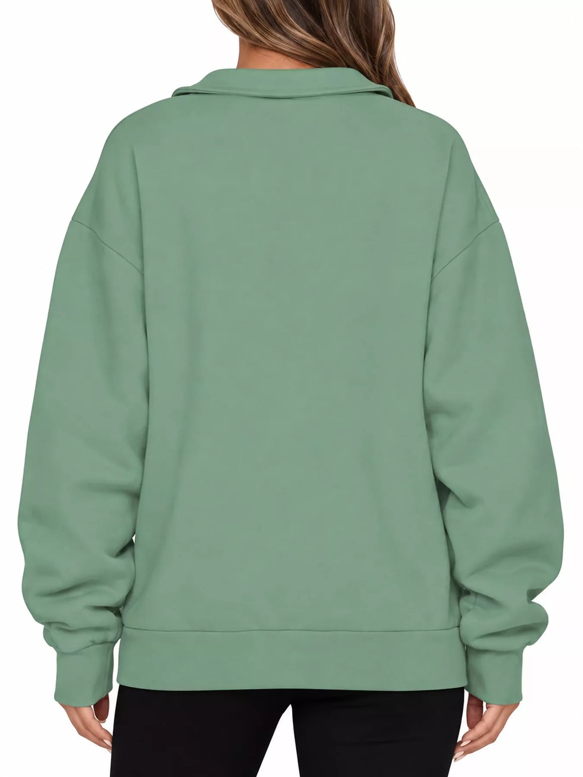 Full Size Quarter-Zip Dropped Shoulder Sweatshirt Plus Size - Light Green - View 17