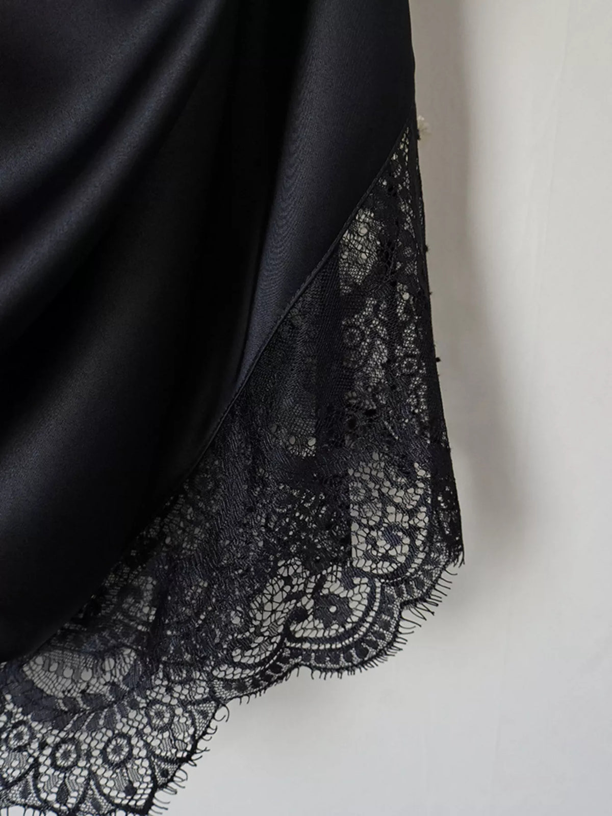 Satin Mini Dress with Lace Detachable Cape - Black - View 15