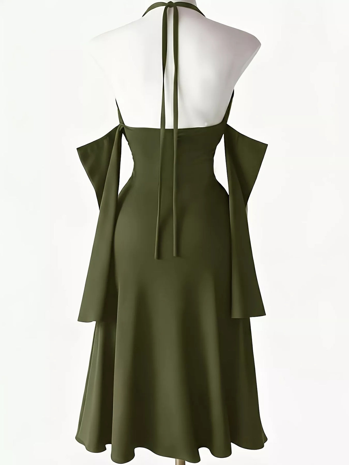 Halter Neck High-Slit Bodycon Dress - Army Green - View 2