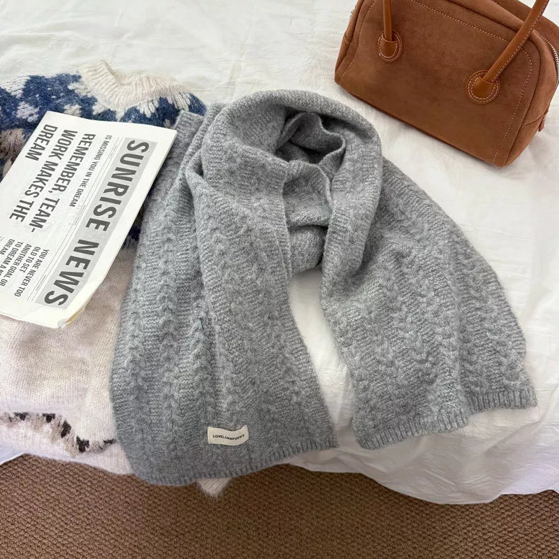Texture Knit Winter Scarf - Light Gray - View 7