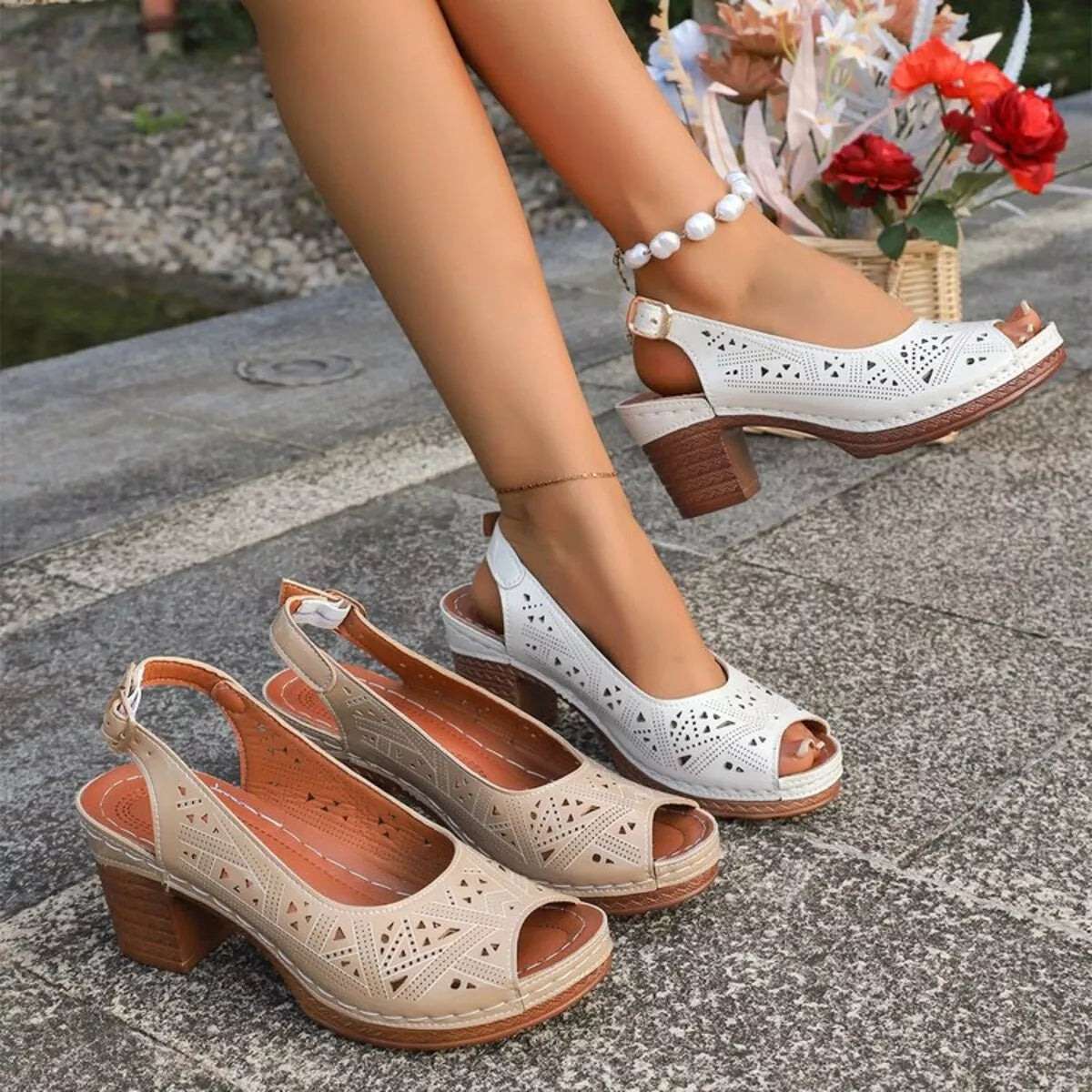 Open Toe Block Heels Sandals - Color comparison - View 1