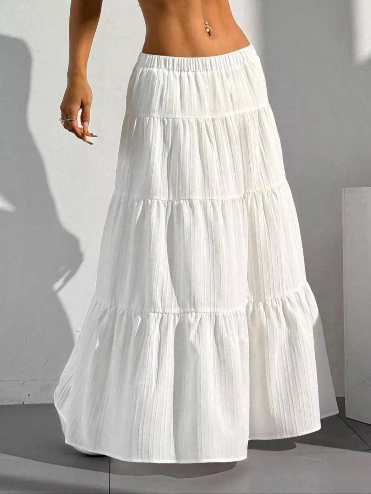 Flowy Tiered Maxi Skirt - White - View 1