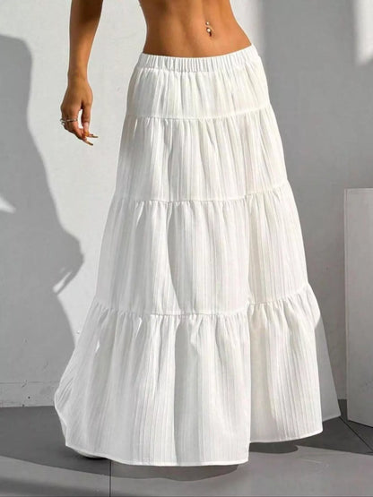 Flowy Tiered Maxi Skirt - White - View 1