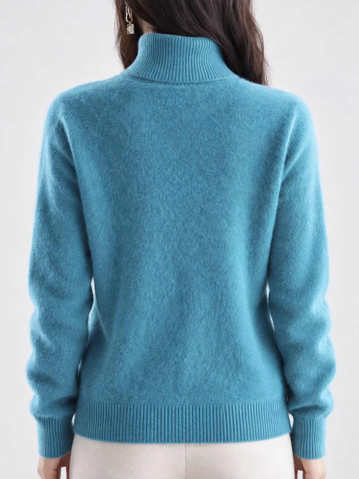 Full Size Turtleneck Long Sleeve Sweater Plus Size - Lake Blue - View 51