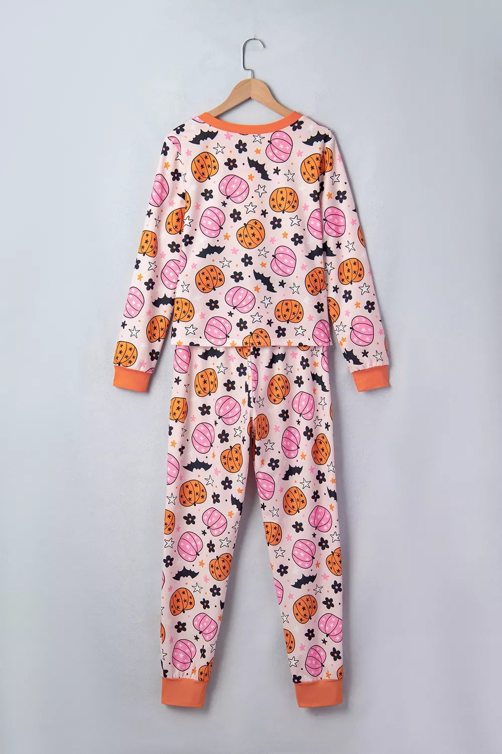Halloween Pumpkin Print Long Sleeve Home Wear Lounge Set - Dusty Pink - View 7