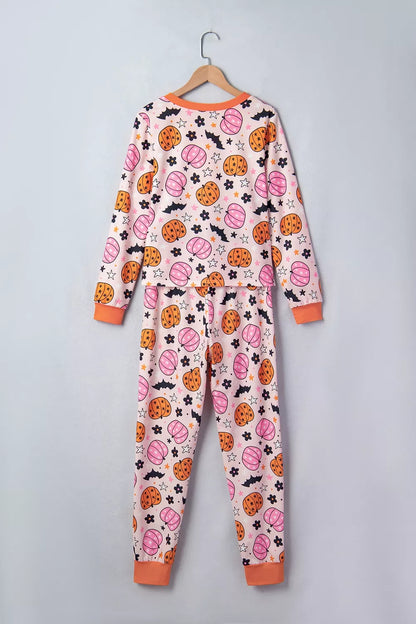 Halloween Pumpkin Print Long Sleeve Home Wear Lounge Set - Dusty Pink - View 7