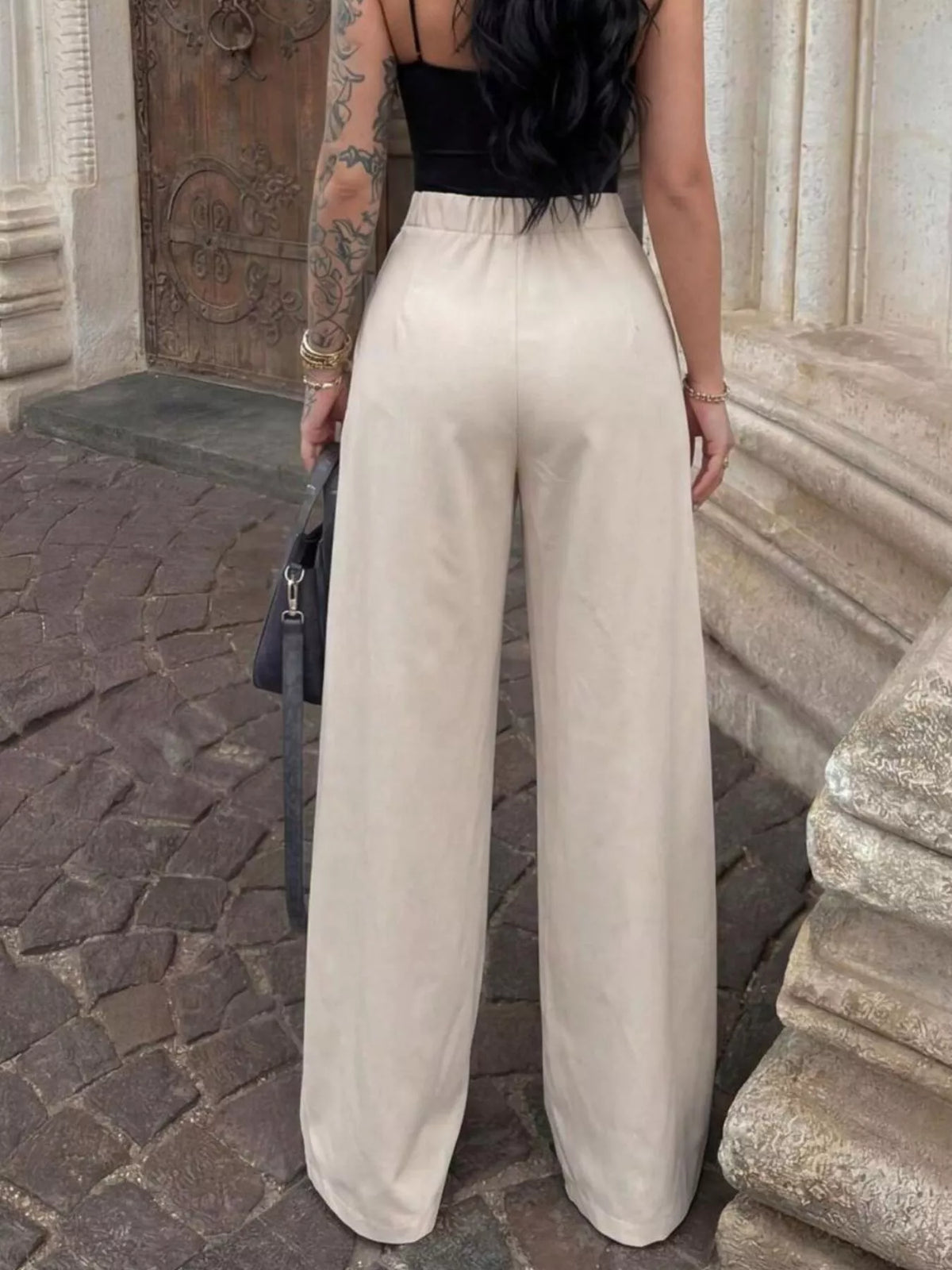 High-Waisted Pleated Wide Leg Pants - Dust Storm - View 5