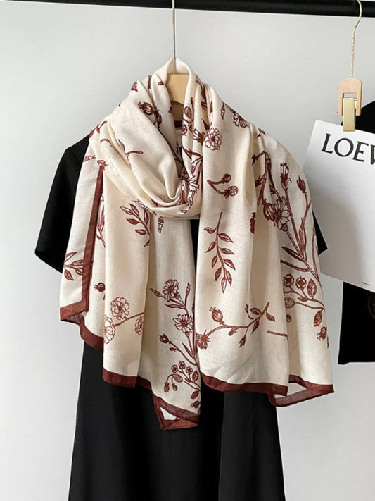 Floral Print Lightweight Scarf - Scarlet - View 1