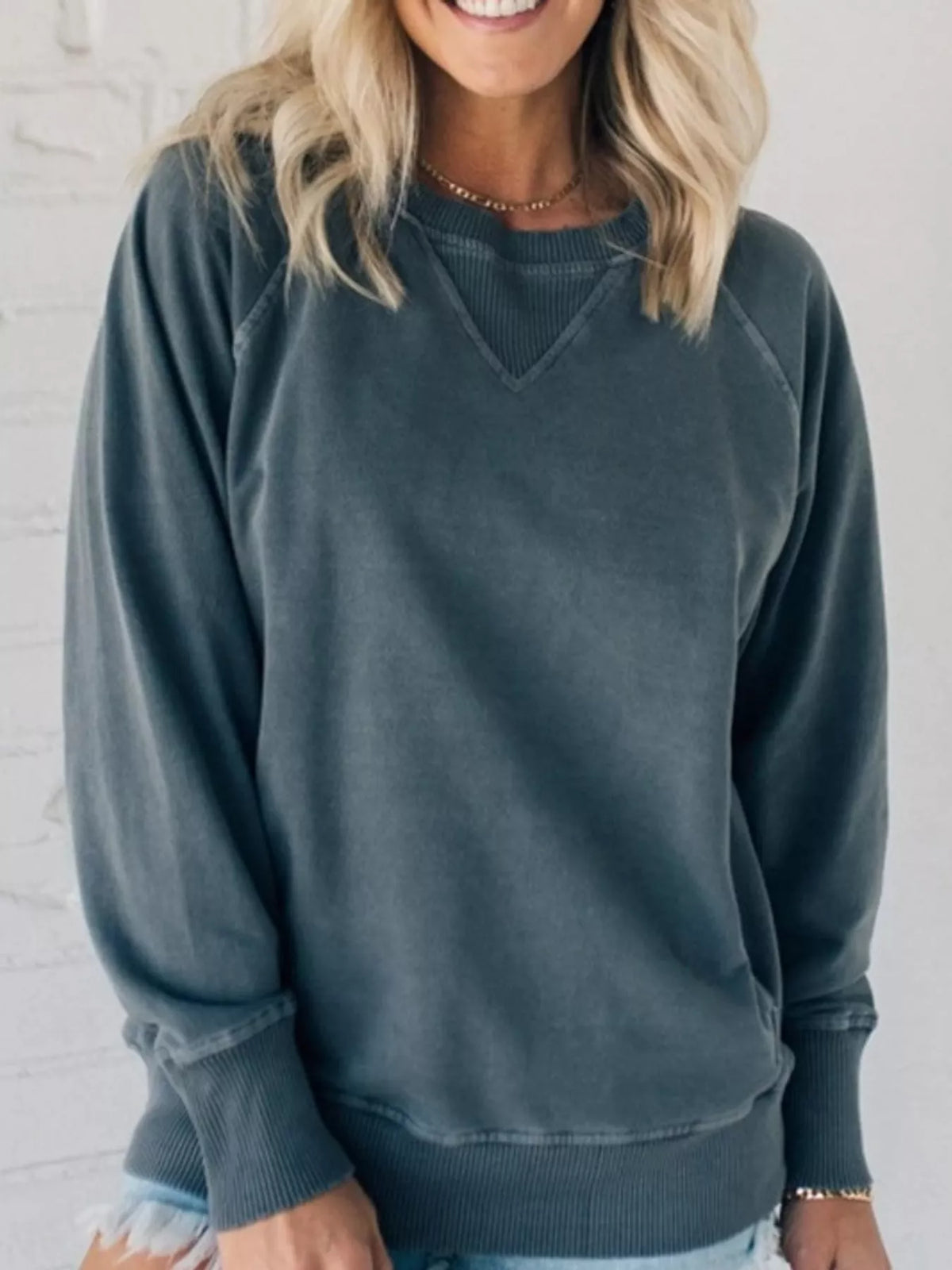 Crew Neck Raglan Sleeve Sweatshirt - Charcoal - View 29