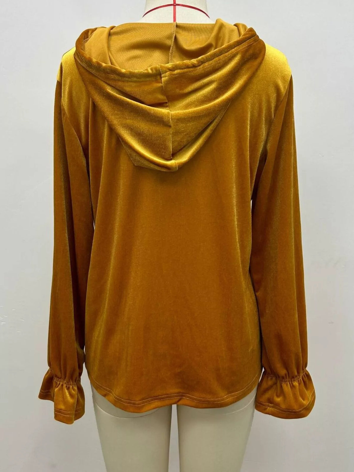 Full Size Decorative Buttons Velvet Hoodie Plus Size - Mustard - View 3