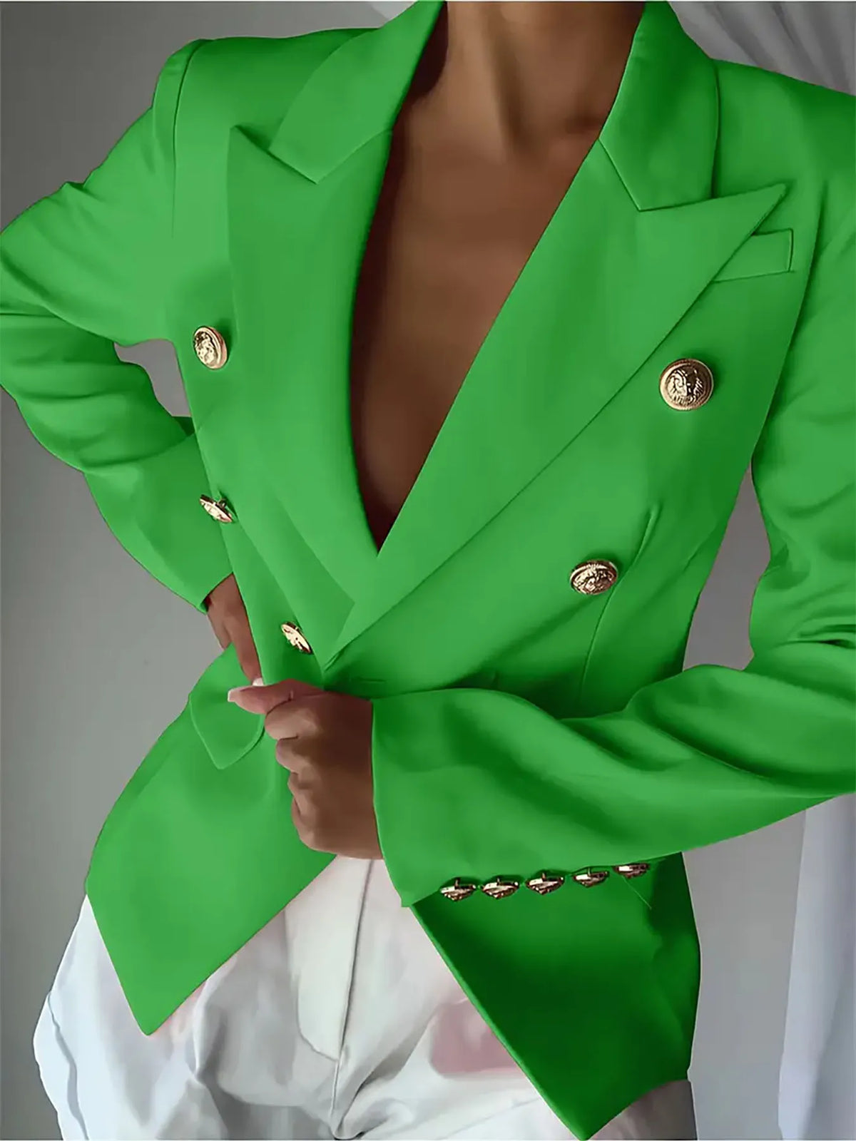 Decor Button Lapel Collar Blazer - Green - View 23