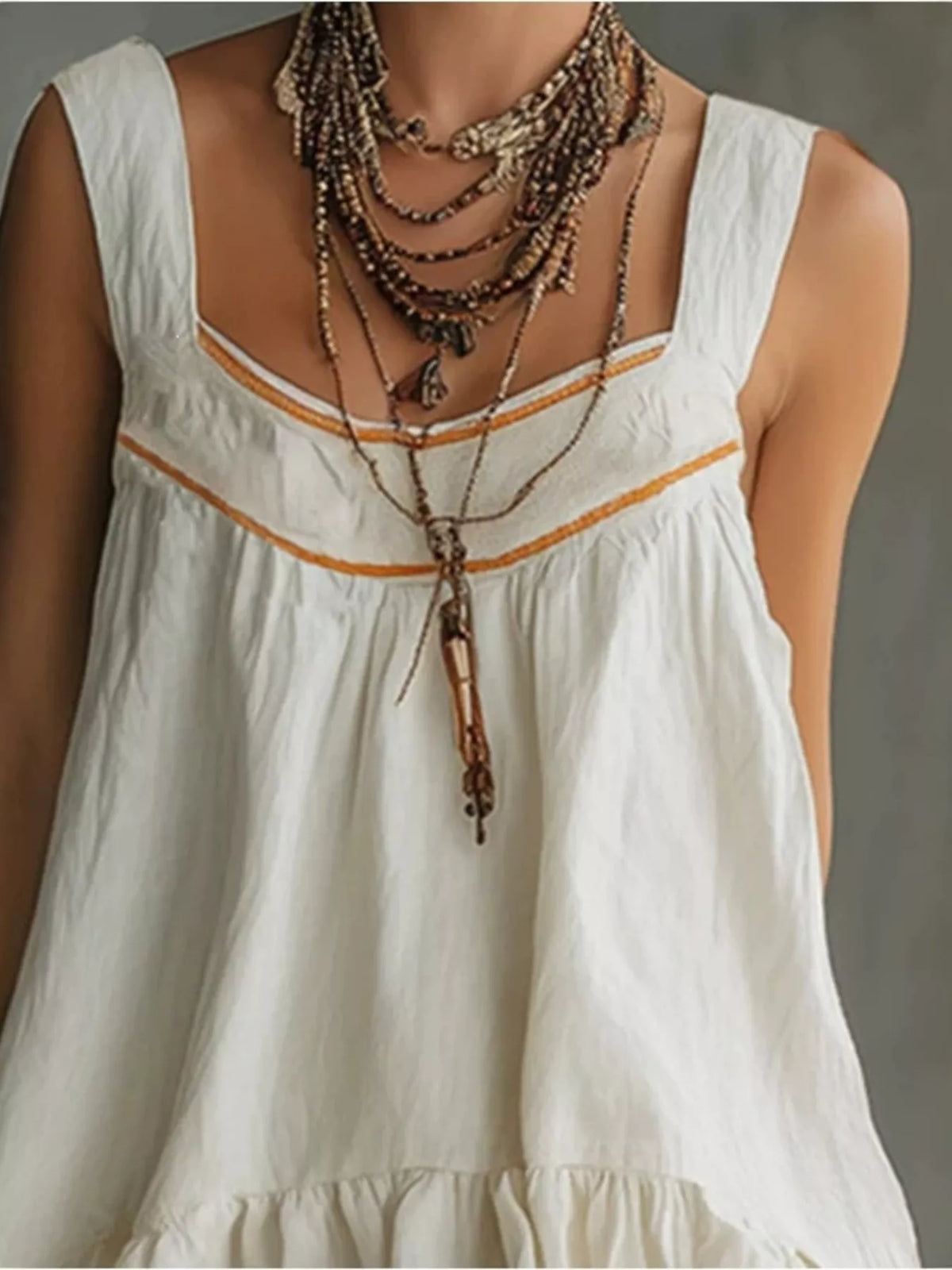 Full Size Sleeveless Tiered Mini Dress Plus Size - White - View 2