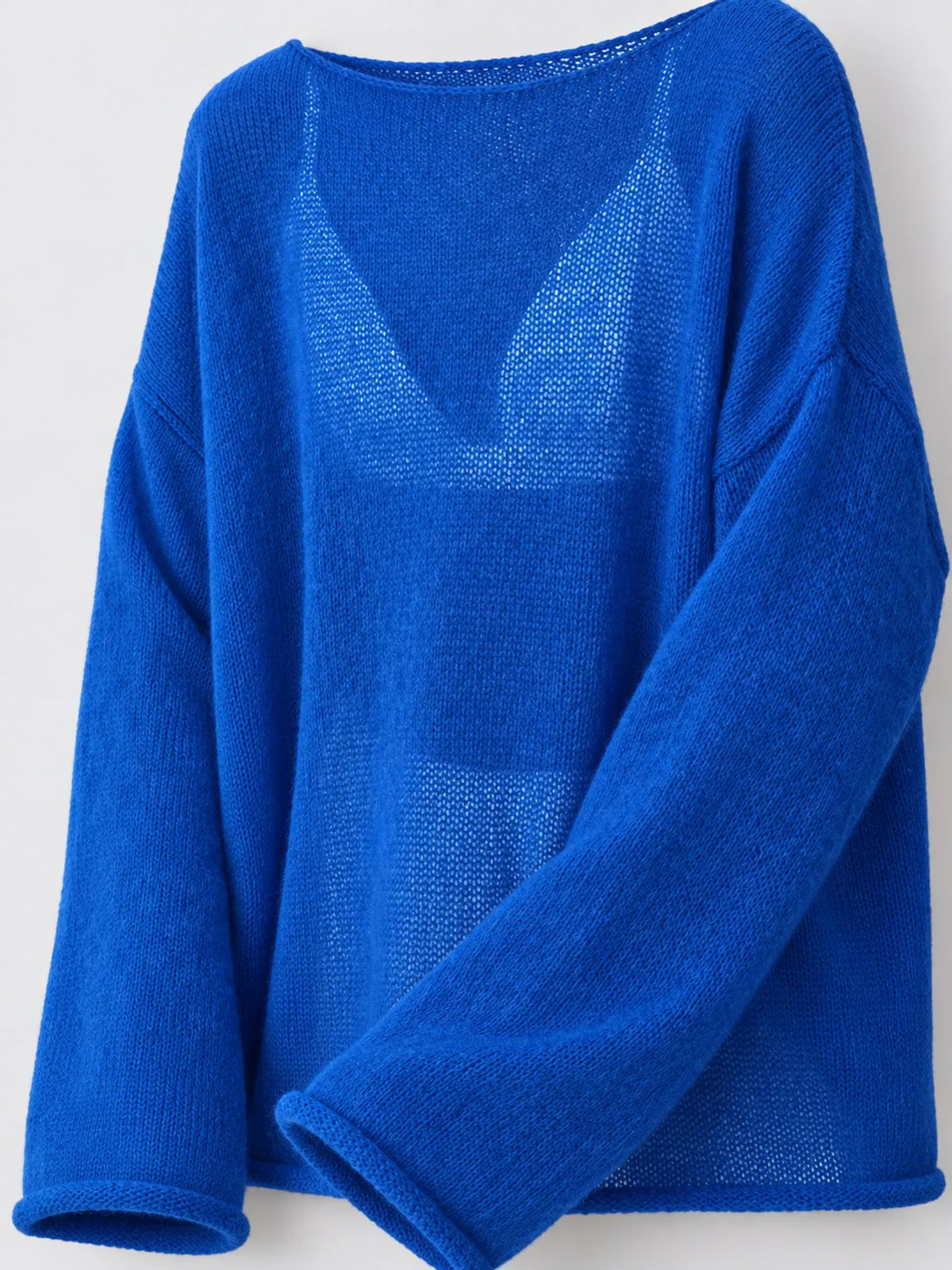 Full Size Sheer Lightweight Knit Top Plus Size - Royal Blue - View 43
