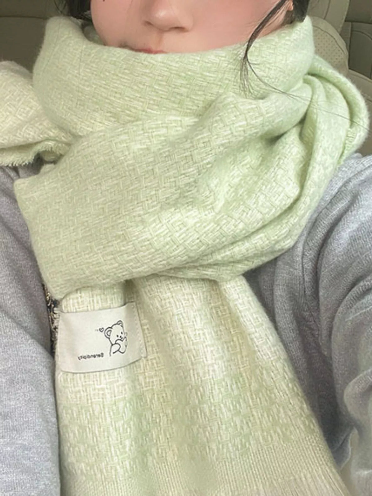 Raw Hem Scarf - Green - View 3