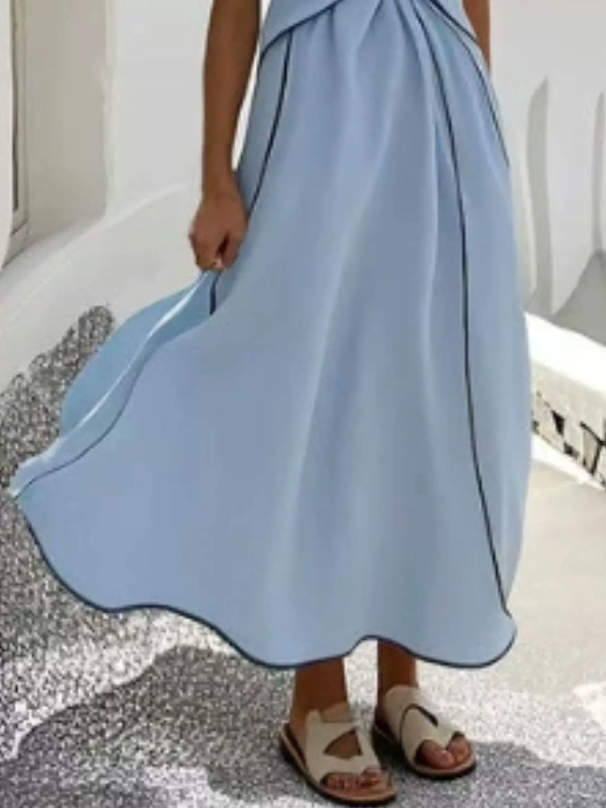 Full Size Striped Surplice Half Sleeve Midi Dress Plus Size - Pastel  Blue - View 3