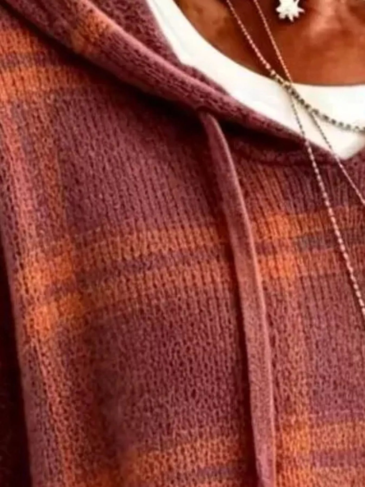 Full Size Drawstring Plaid Hooded Sweater Plus Size - Red - View 2