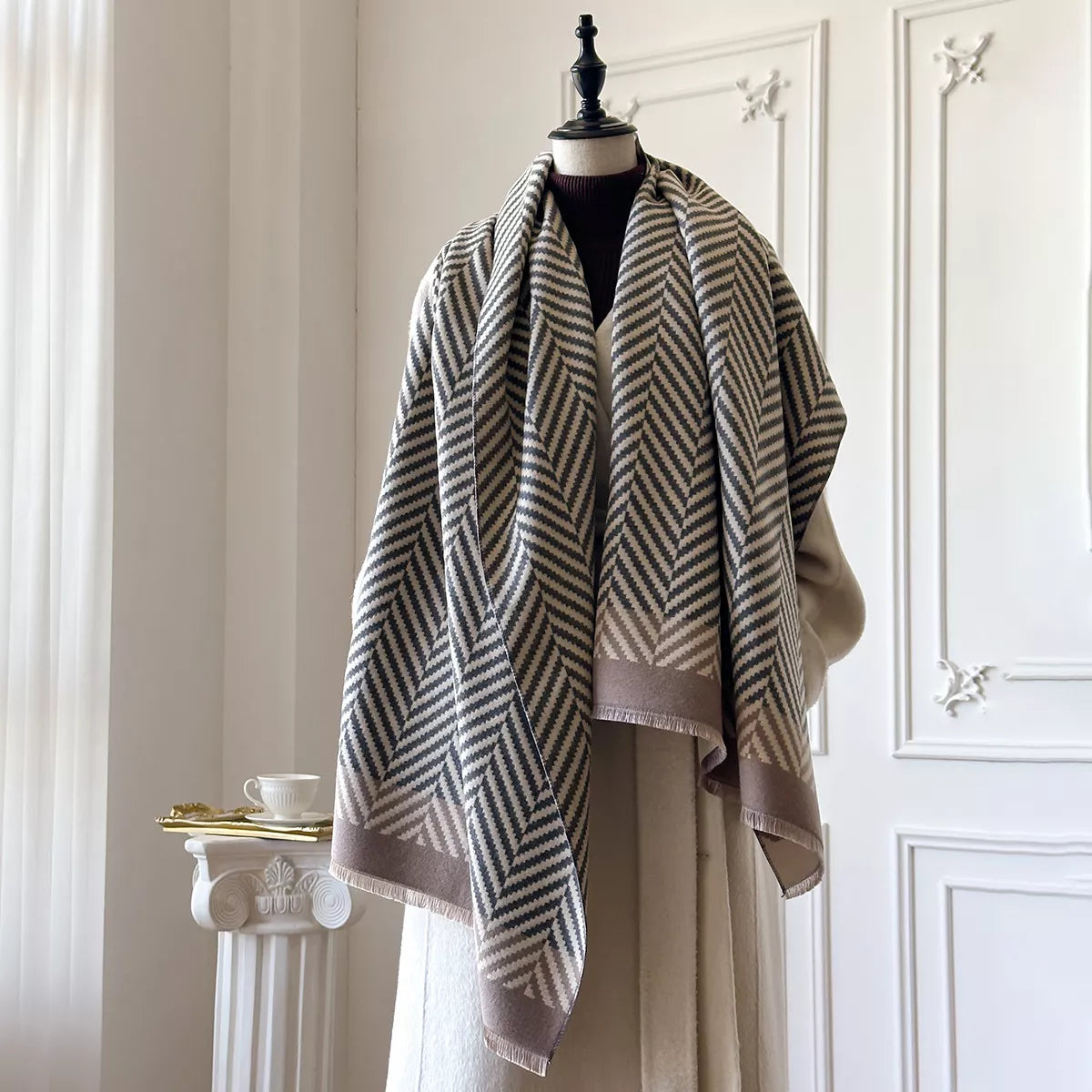 Raw Hem Soft Scarf - Dark Gray - View 1