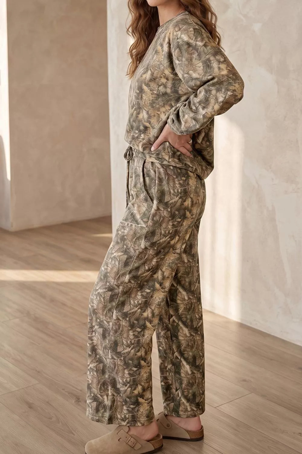Abstract Print Long Sleeve Pant Set - Moss - View 3