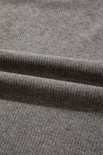 Solid Color Ribbed Lace Trim V-Neck Button Detail Long Sleeve Top - Dark Gray - View 10