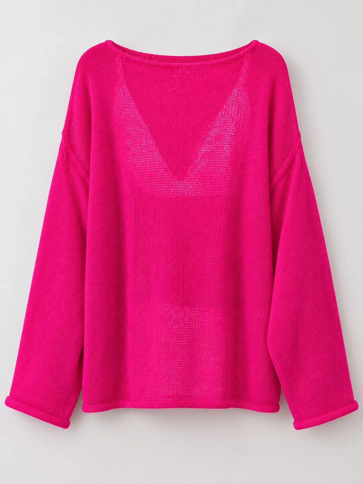Full Size Sheer Lightweight Knit Top Plus Size - Hot Pink - View 46