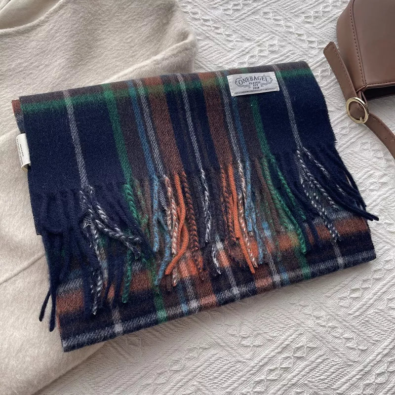 Wool Plaid Tassel Scarf - French Blue - View 4