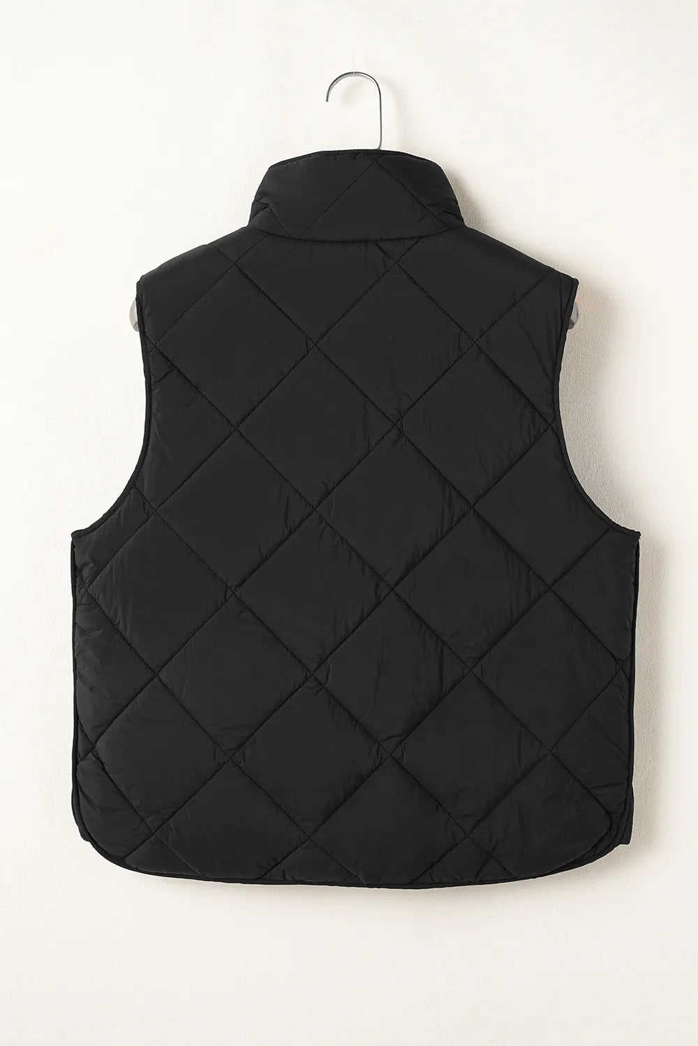Snap Down Texture Vest Coat with Pockets - Black - View 15