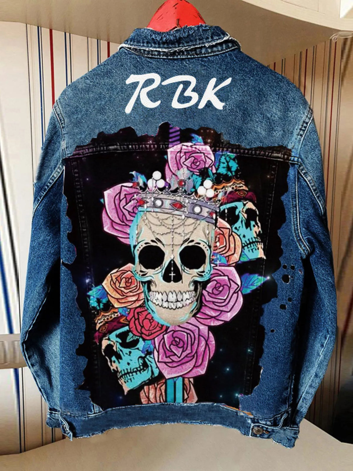 Full Size Skull and Rose Graphic Denim Jacket Plus Size - Medium - View 1