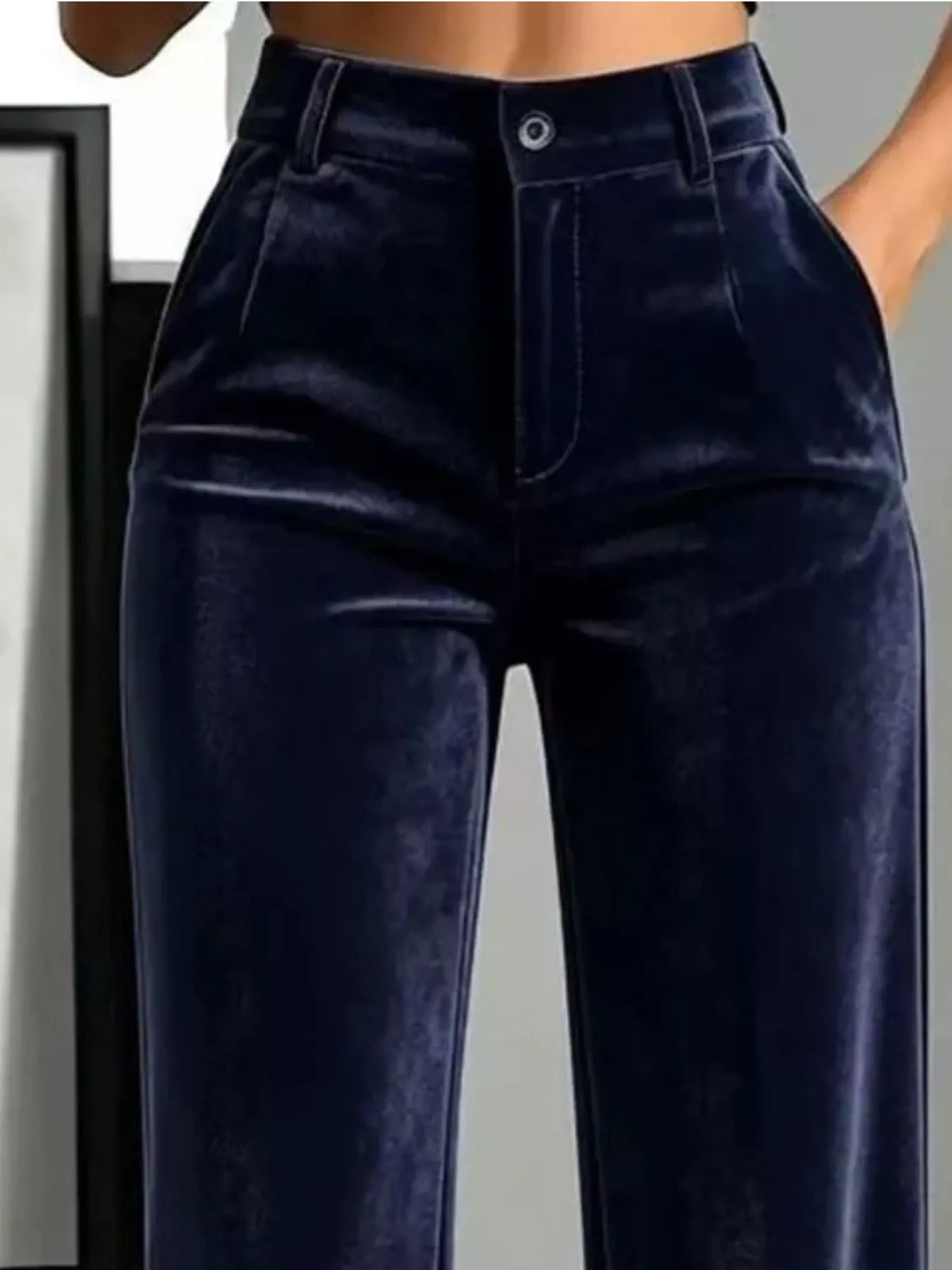 Full Size High-Waisted Velvet Pants Plus Size - Navy - View 8