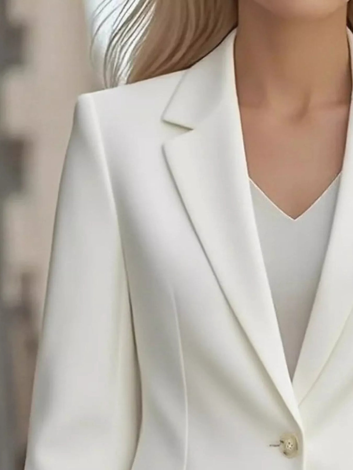 Lapel Collar One Button Blazer - White - View 5