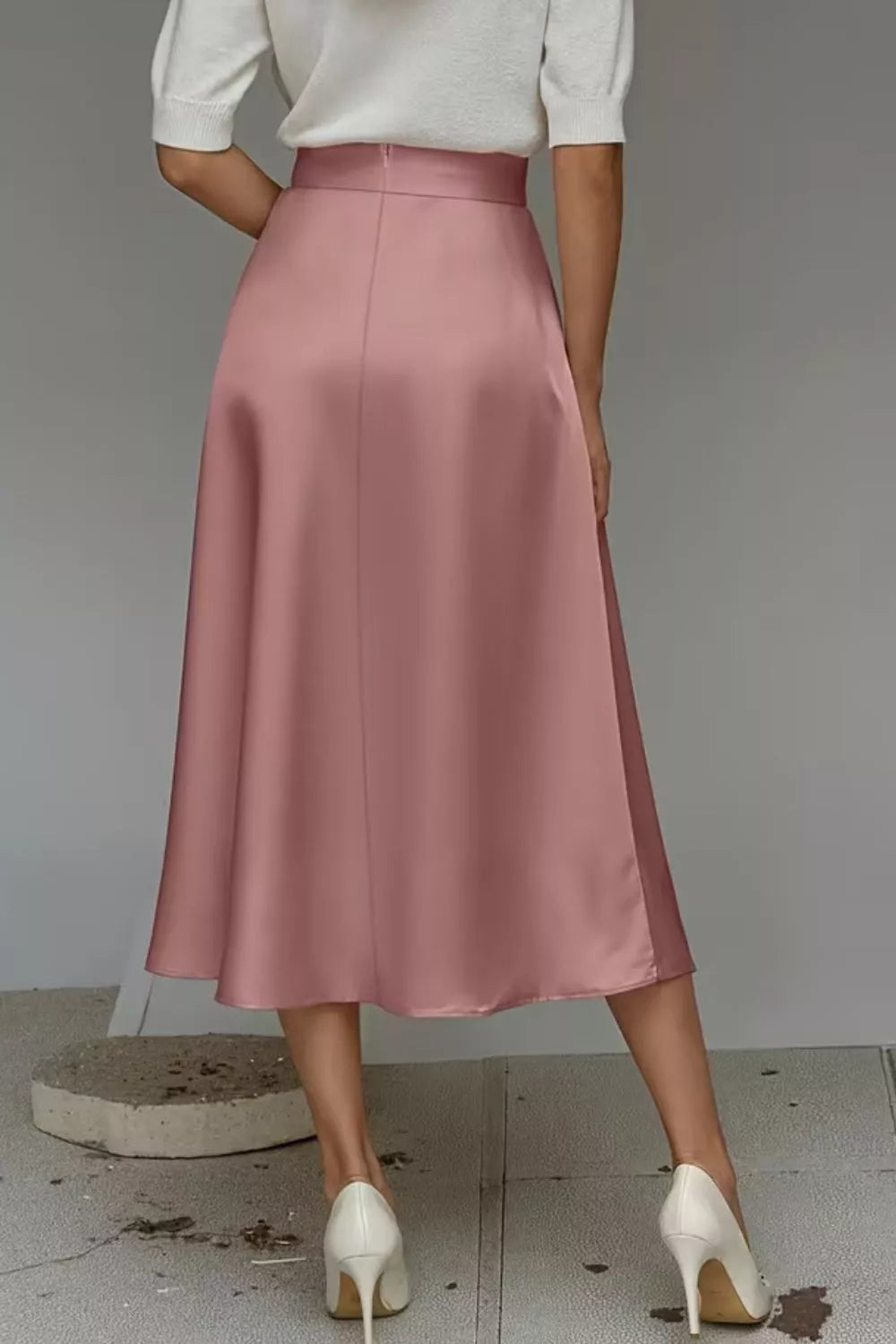 Satin A-Line Midi Skirt - Dusty Pink - View 21
