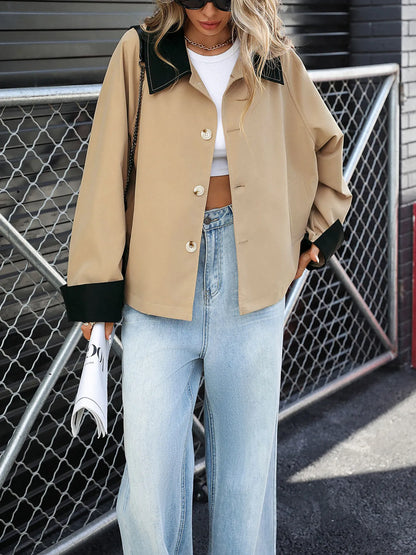 Color Block Button-Up Casual Jacket - Khaki - View 2