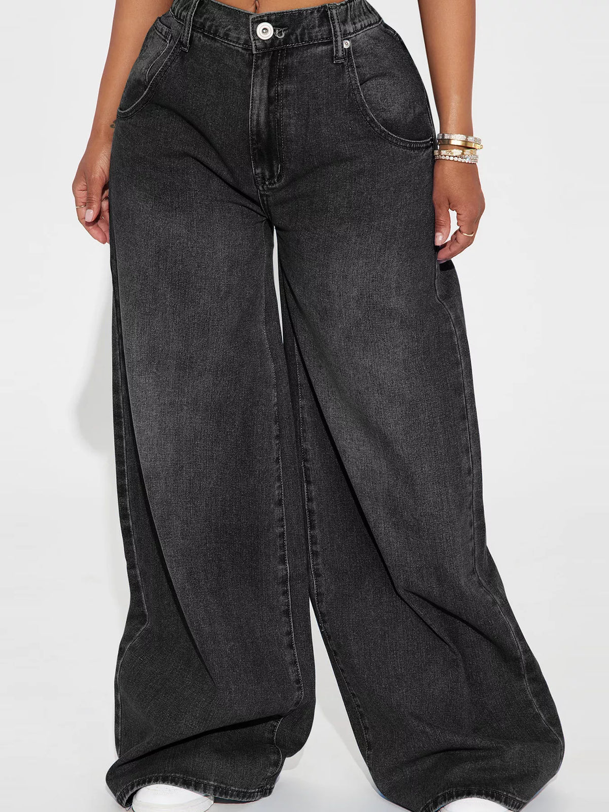 Full Size High-Waisted Wide-Leg Jeans Plus Size - Black Gray - View 1