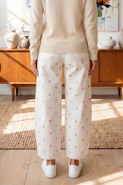 Polka Dot Wide-Leg Jeans - Blush Pink - View 2