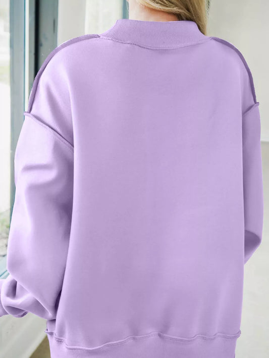 JESUS Letter Patch Graphic Exposed Seam Mock Neck Baggy Sweatshirt - Pink Purple - View 2