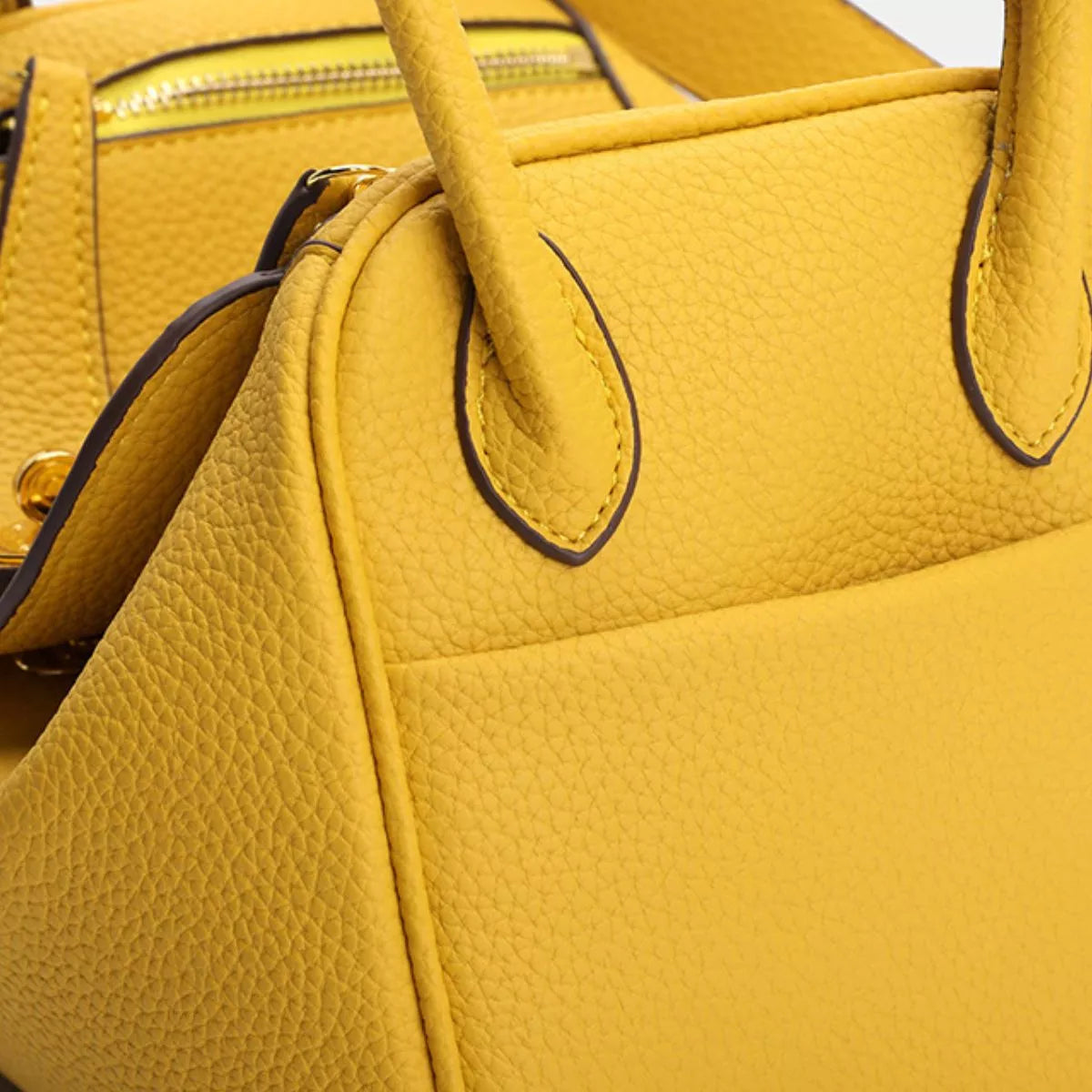 Textured PU Leather Handbag - Yellow - View 8