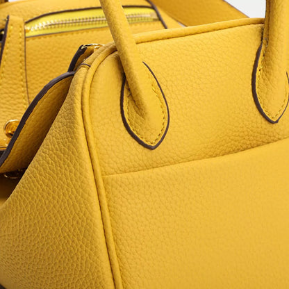 Textured PU Leather Handbag - Yellow - View 8