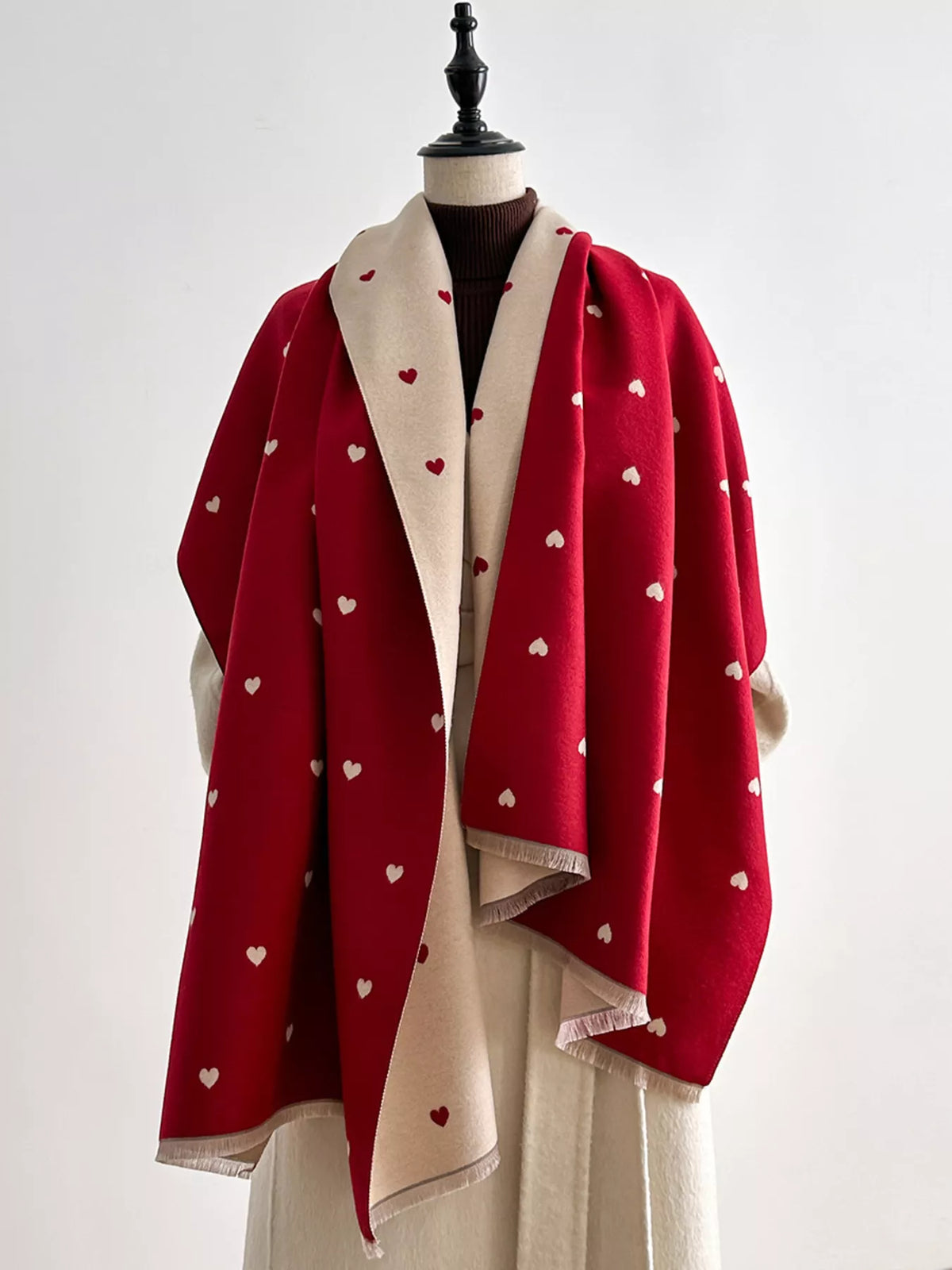 Heart Raw Hem Scarf - Red - View 15