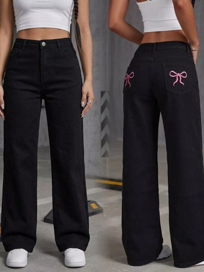 High-Waisted Wide-Leg Jeans - Black - View 5