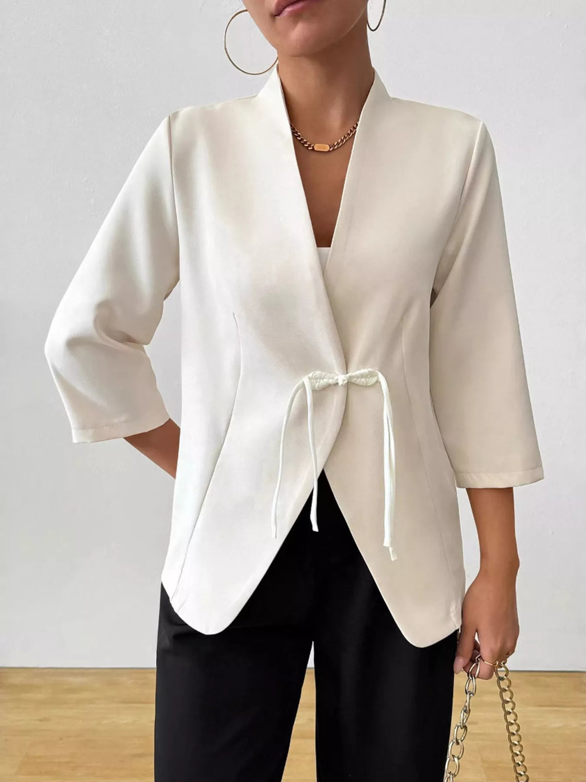 Three-Quarter Sleeves Blazer - Milky White - View 3