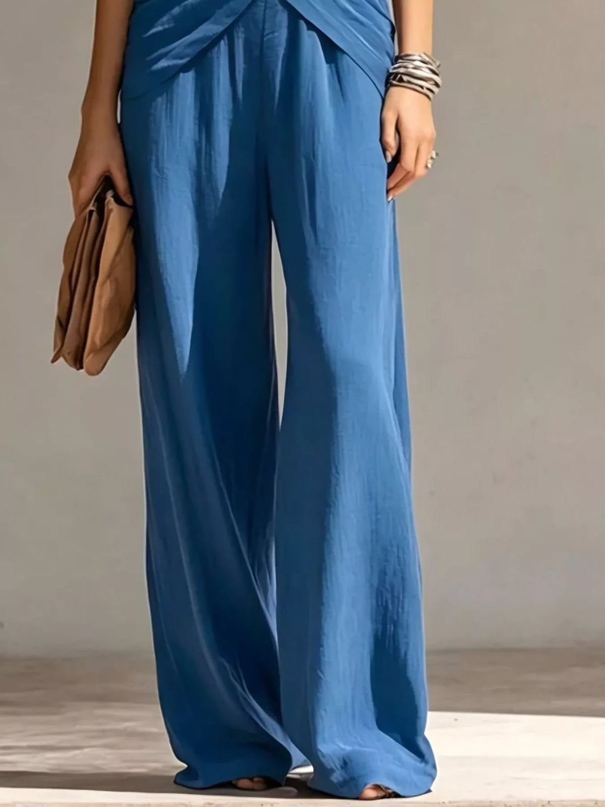 Full Size Zipper Front Tank and Wide-Leg Pants Set Plus Size - Royal Blue - View 3