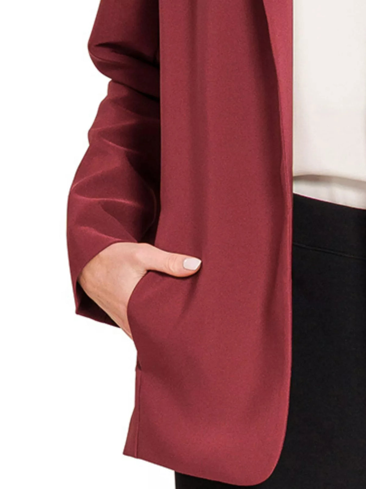 Zenana Woven Long Sleeve Blazer With Lining - BURGUNDY - View 3