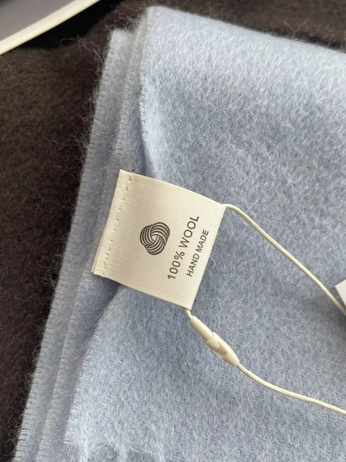 Fringe Solid Color Scarf - Azure Blue wool label detail - View 4
