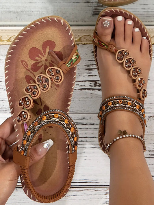 Toe Loop PU Leather Flats Sandals - product photo 1