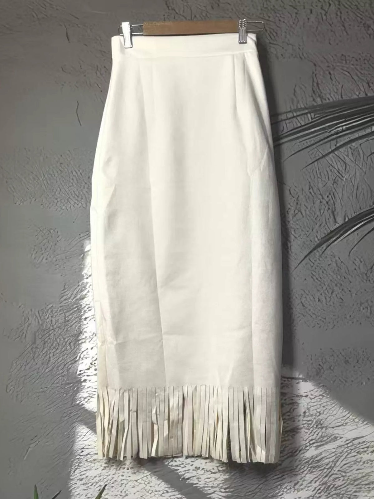 High-Waisted Fringe Midi Skirt - Off White - View 13