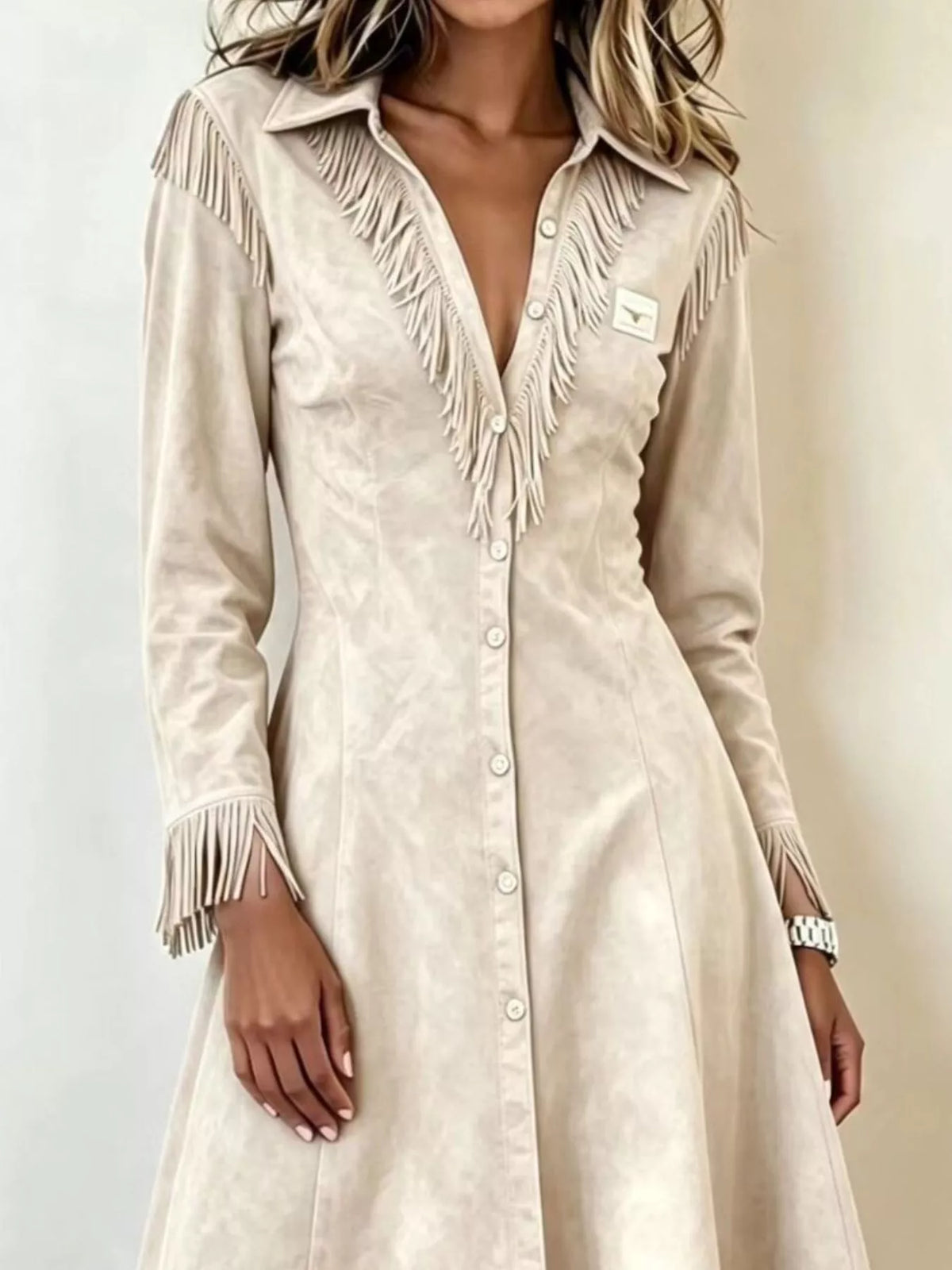 Full Size Fringed Button-Down Outerwear Plus Size - Dusty Pink - View 5