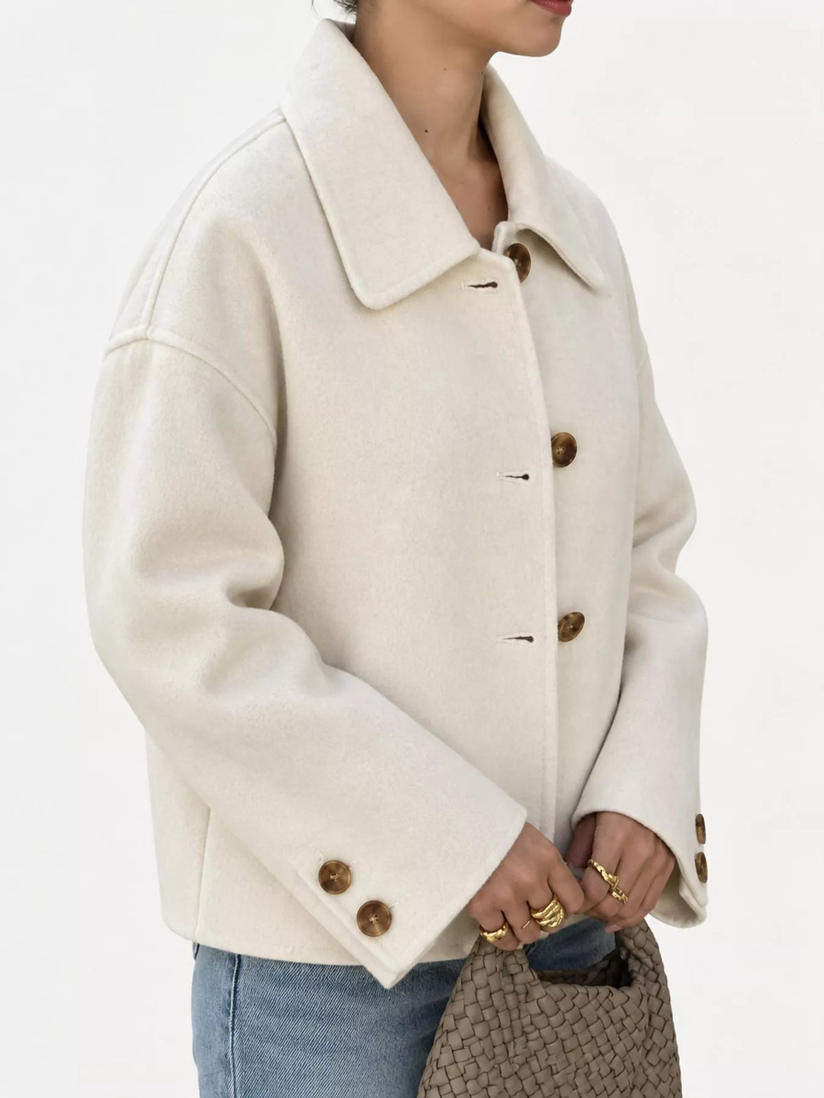 Button-Up Dropped Shoulder Outerwear - Apricot - View 15