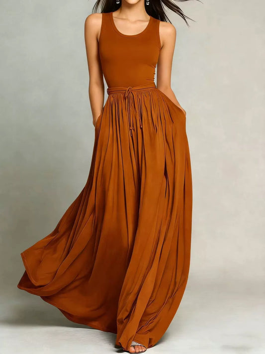 Sleeveless Solid Color Maxi Dress - Terracotta - View 2